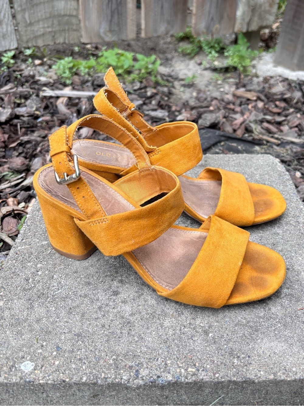 Old Navy Mustard Suede Block Heel Sandals
